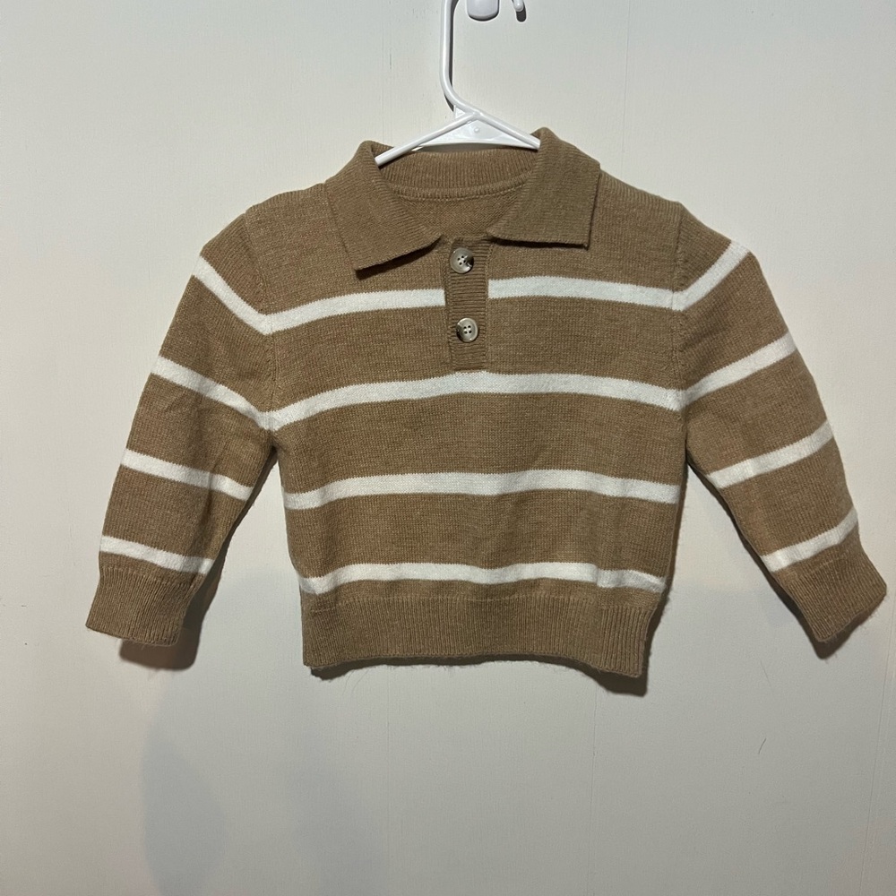 SHEIN Kids Brown and White Striped Polo Sweater